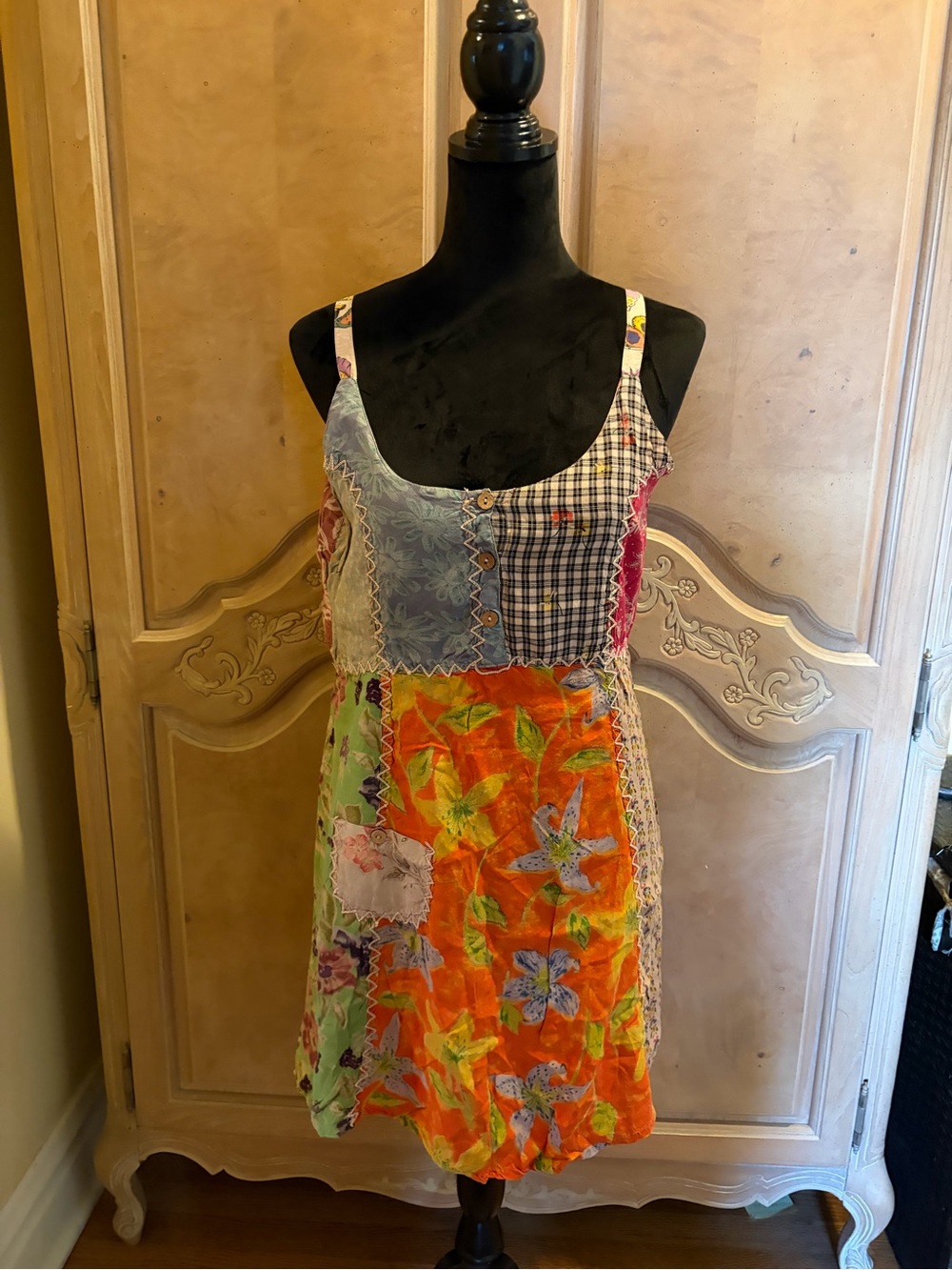 Sacred Threads Orange Multi Patchwork Mini Dress